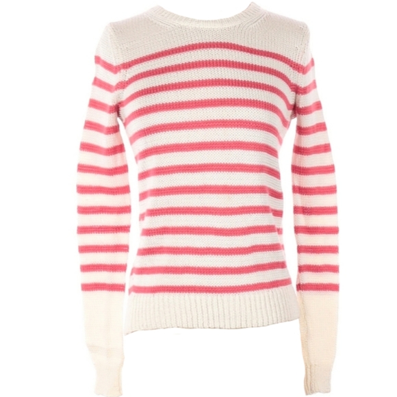 Theory Pink Ivory Stripes Pullover Sweater Cotton Striped Crewneck Designer Sz S - Picture 1 of 5